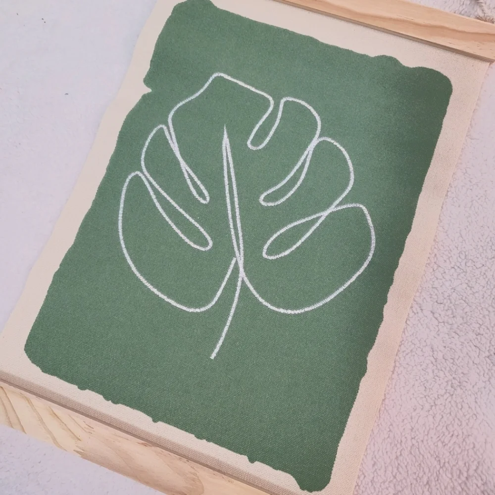 Monstera Leaf Wood & Canvas Wall Art Hanging New